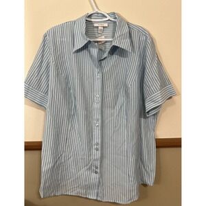 Dressbarn Woman Blue Stripe Short Sleeve Button Shirt 18-20W NWT